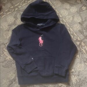 Polo by Ralph Lauren Navy Hoodie with Pink Pony Logo - Kids